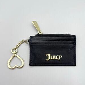 JUICY COUTURE Mini Wallet Keychain LOGO Black Gold tone Card Holder Y2K EUC